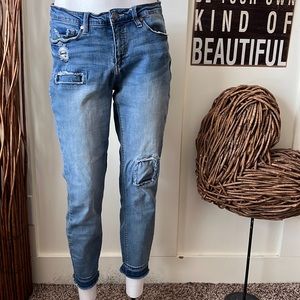 Ruff Hewn Distressed Patch Skinny Jeans W-Released Hem